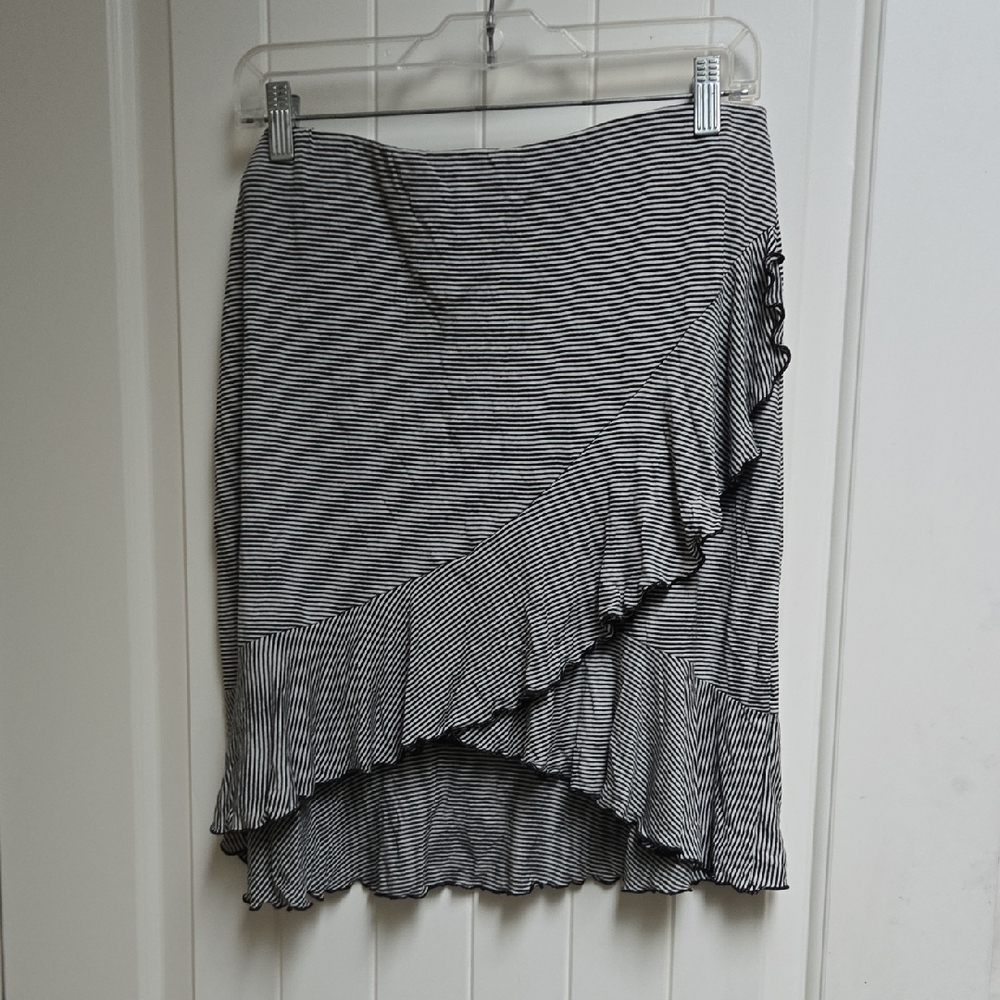 George Large Women's Striped Black and White Ruffle Skirt